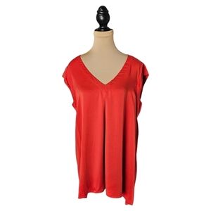 Maeve Red Orange Flowy V Neck Blouse Sz L